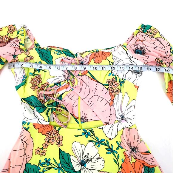 AFRM Spring Lime Bouquet Dolly Cut Out Mini Dress Size Small - Picture 10 of 11